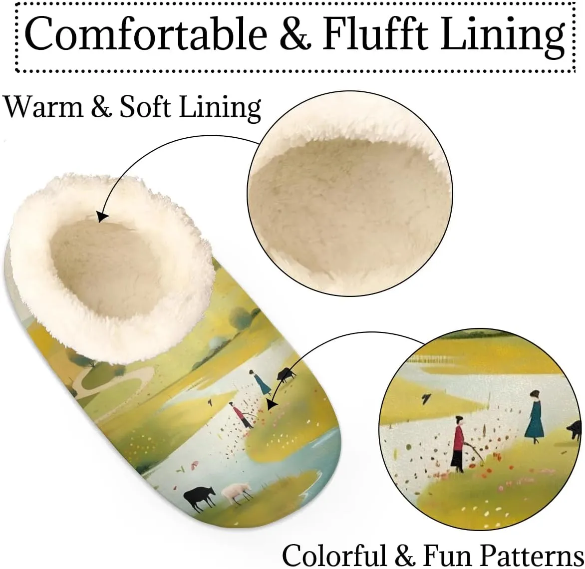 QsirBC Prairie Sheep Landscape Slippers for Women Men Soft Memory Foam Slippers Non-Slip Soles Indoor Outdoor Cozy Fuzzy Warm Slippers