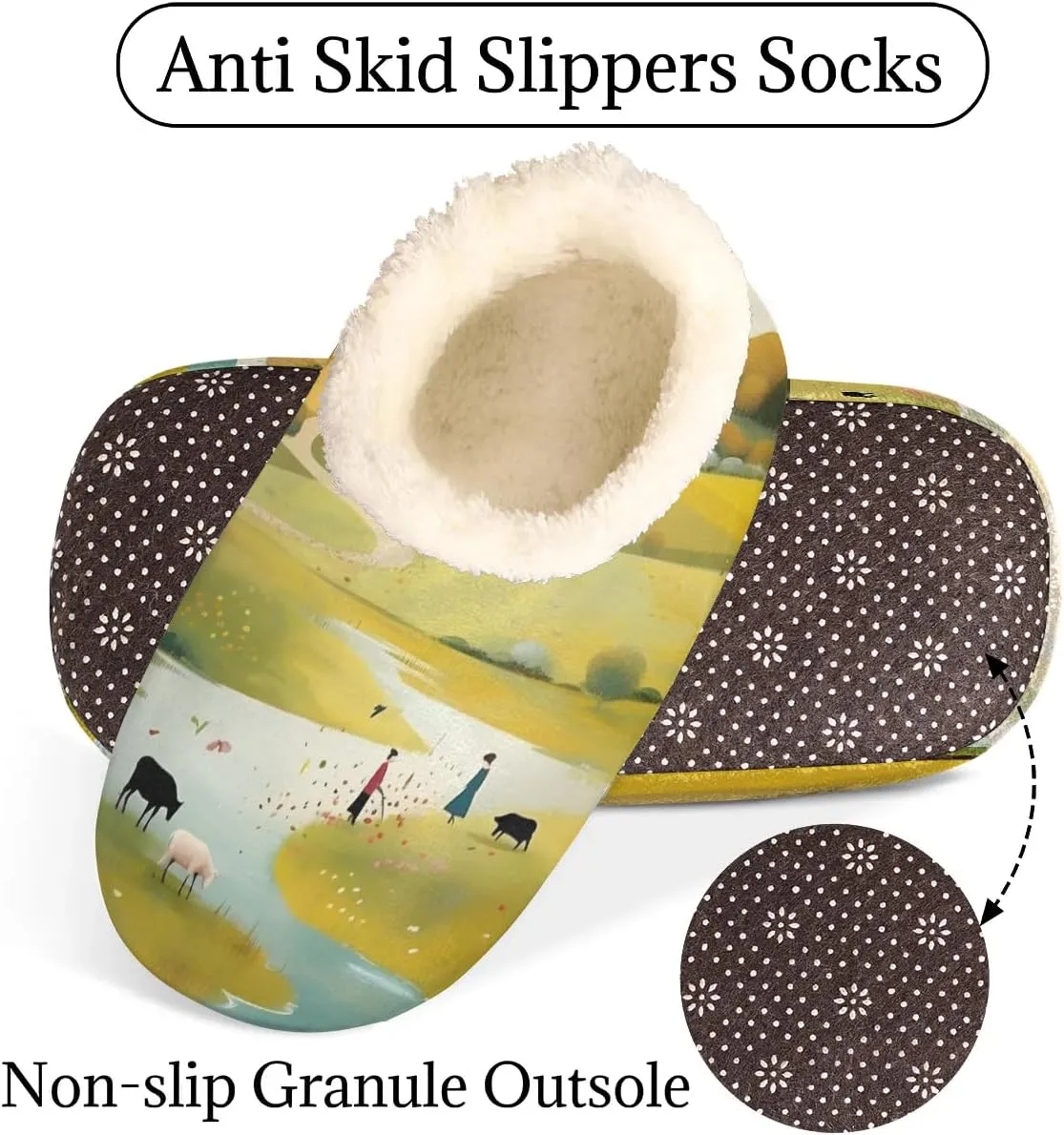 QsirBC Prairie Sheep Landscape Slippers for Women Men Soft Memory Foam Slippers Non-Slip Soles Indoor Outdoor Cozy Fuzzy Warm Slippers
