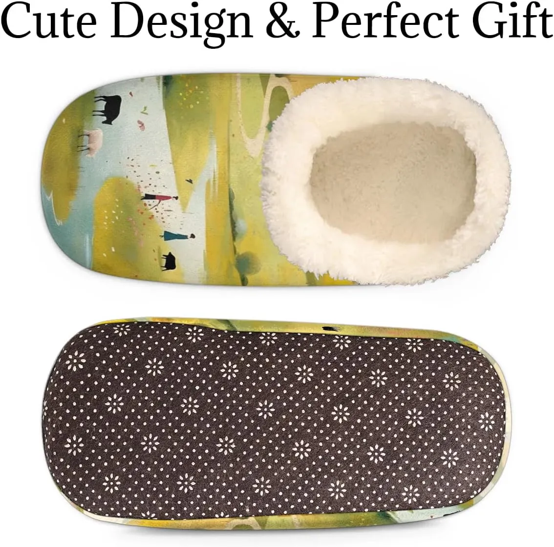 QsirBC Prairie Sheep Landscape Slippers for Women Men Soft Memory Foam Slippers Non-Slip Soles Indoor Outdoor Cozy Fuzzy Warm Slippers