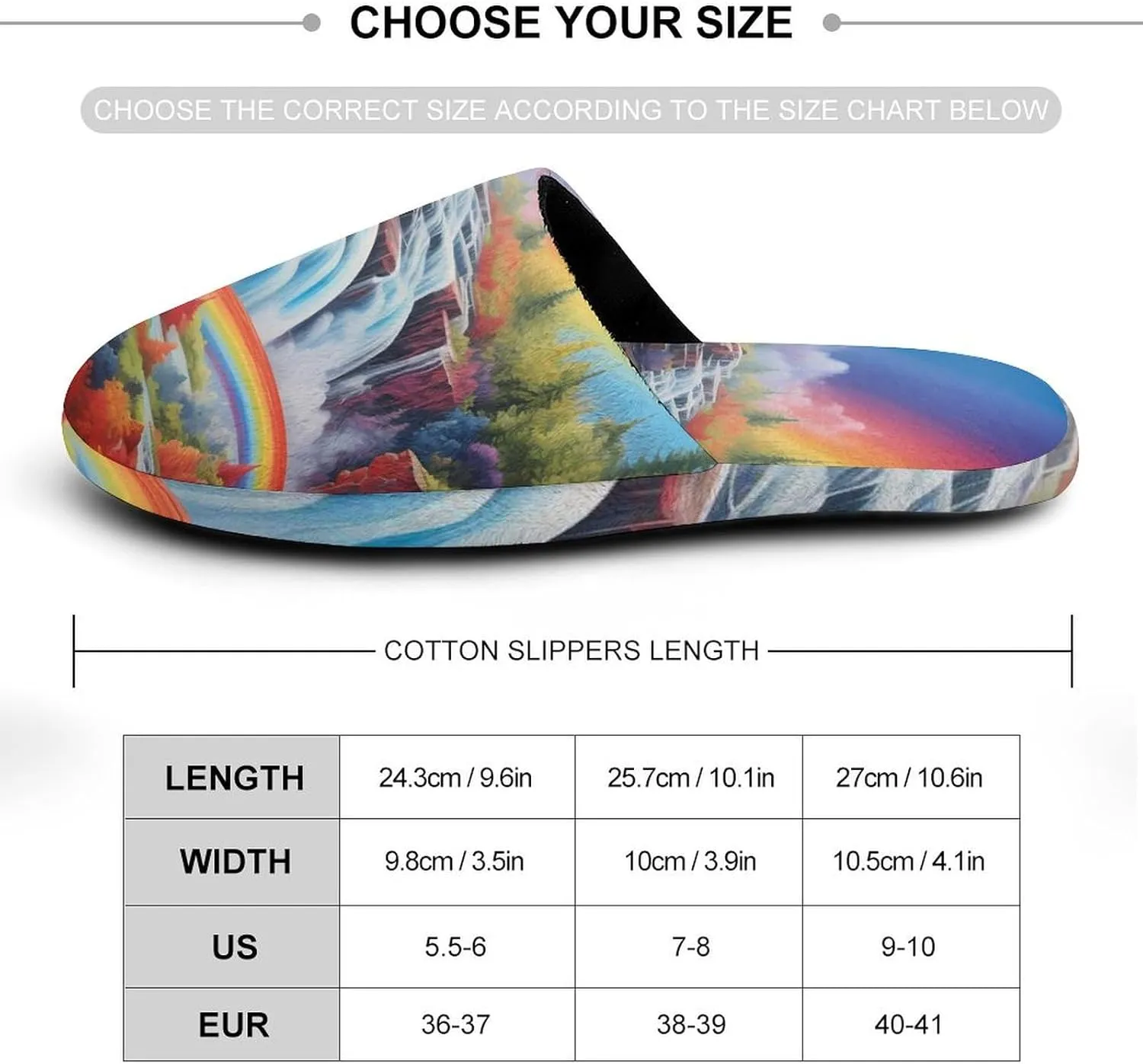 Rainbow Cascade Women's Memory Foam Slippers Soft Home Slippers Warm Shoes Washable for Winter Outdoor Indoor