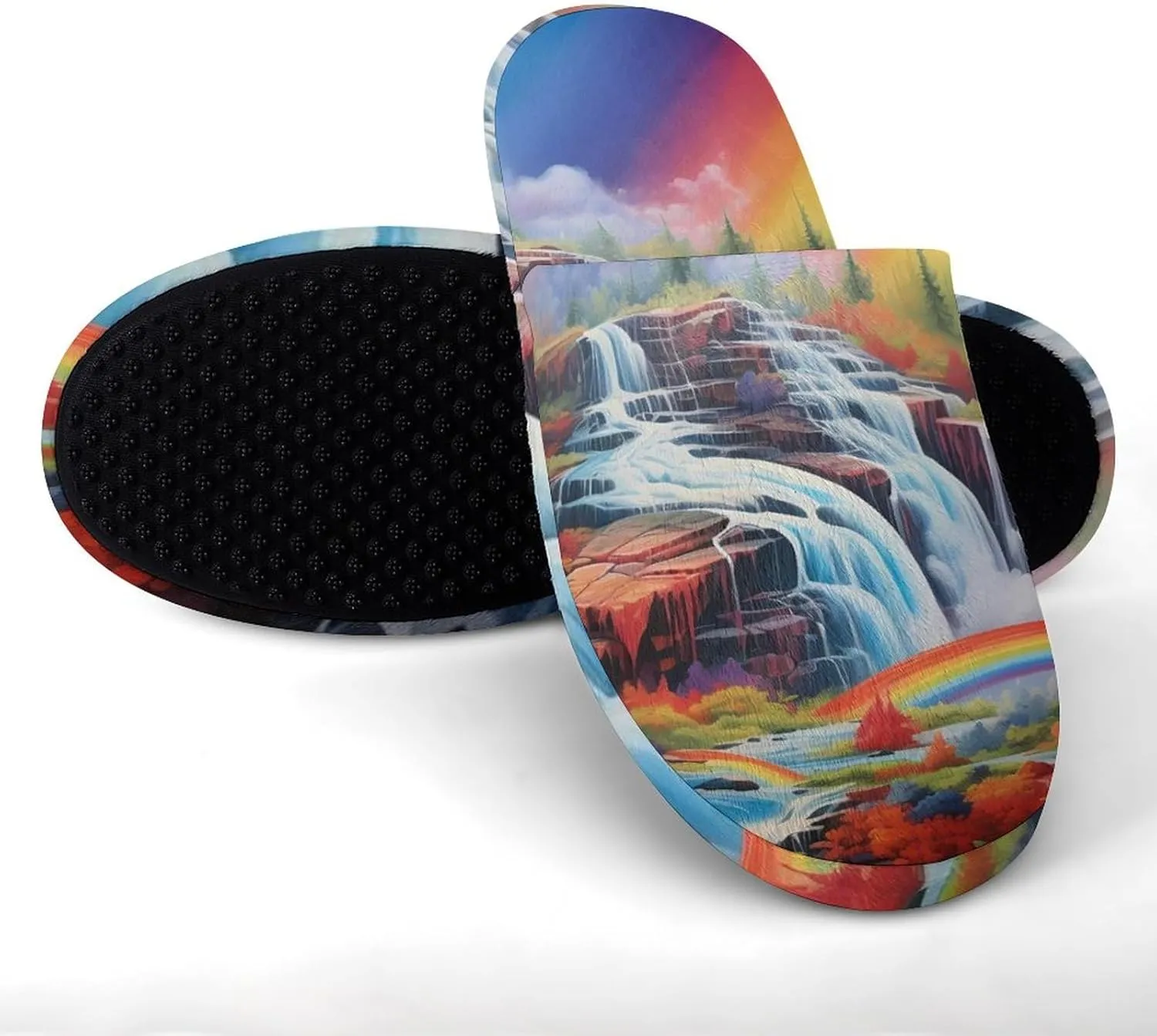 Rainbow Cascade Women's Memory Foam Slippers Soft Home Slippers Warm Shoes Washable for Winter Outdoor Indoor