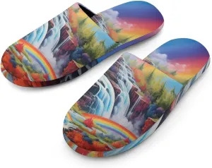 Rainbow Cascade Women's Memory Foam Slippers Soft Home Slippers Warm Shoes Washable for Winter Outdoor Indoor