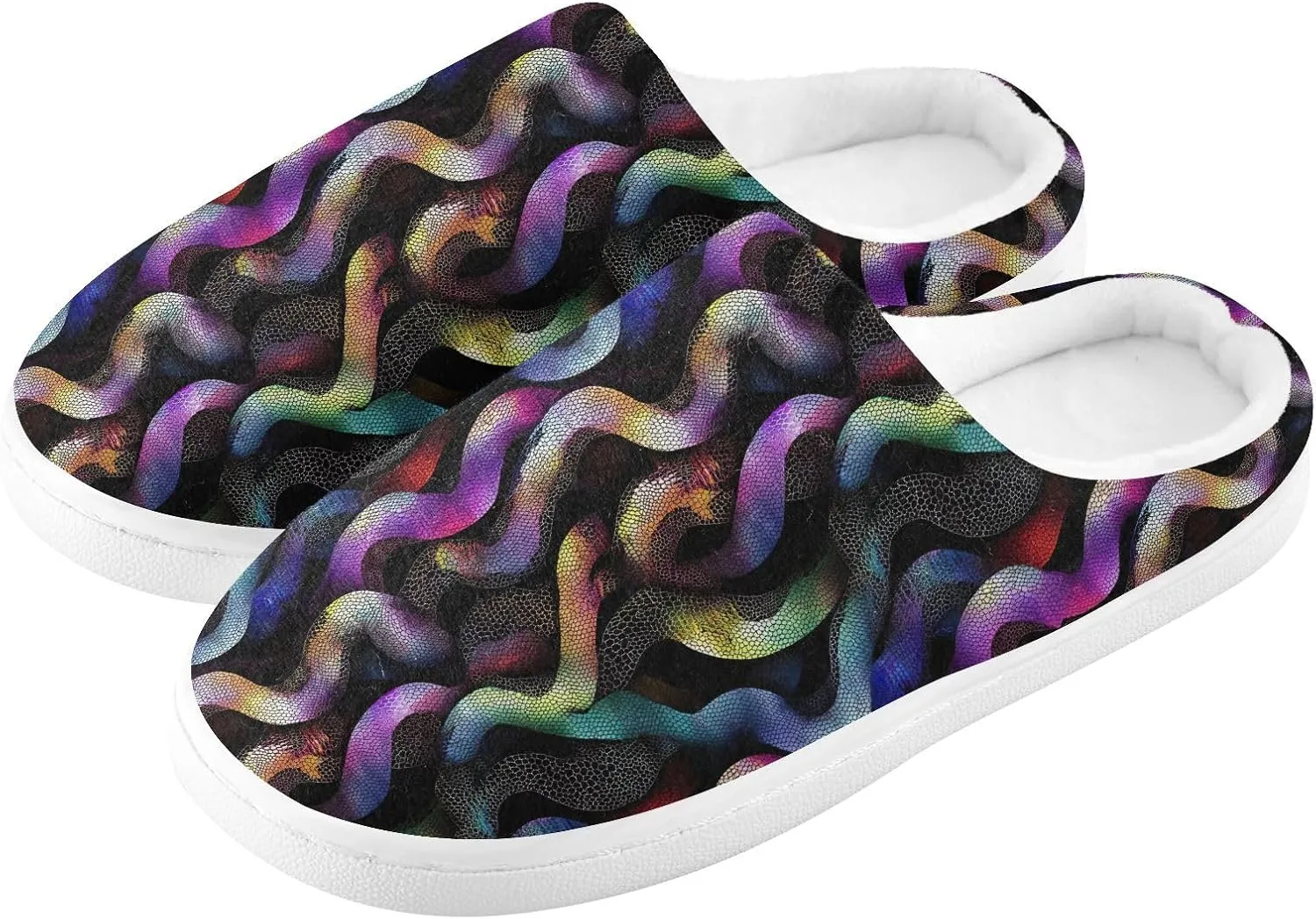Rainbow Pastel Black Snakes Slippers for Women Men Indoor Slippers Memory Foam Fuzzy Slippers House Shoes for Indoor Outdoor Size 6/7 214B7155