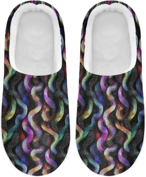 Rainbow Pastel Black Snakes Slippers for Women Men Indoor Slippers Memory Foam Fuzzy Slippers House Shoes for Indoor Outdoor Size 6/7 214B7155