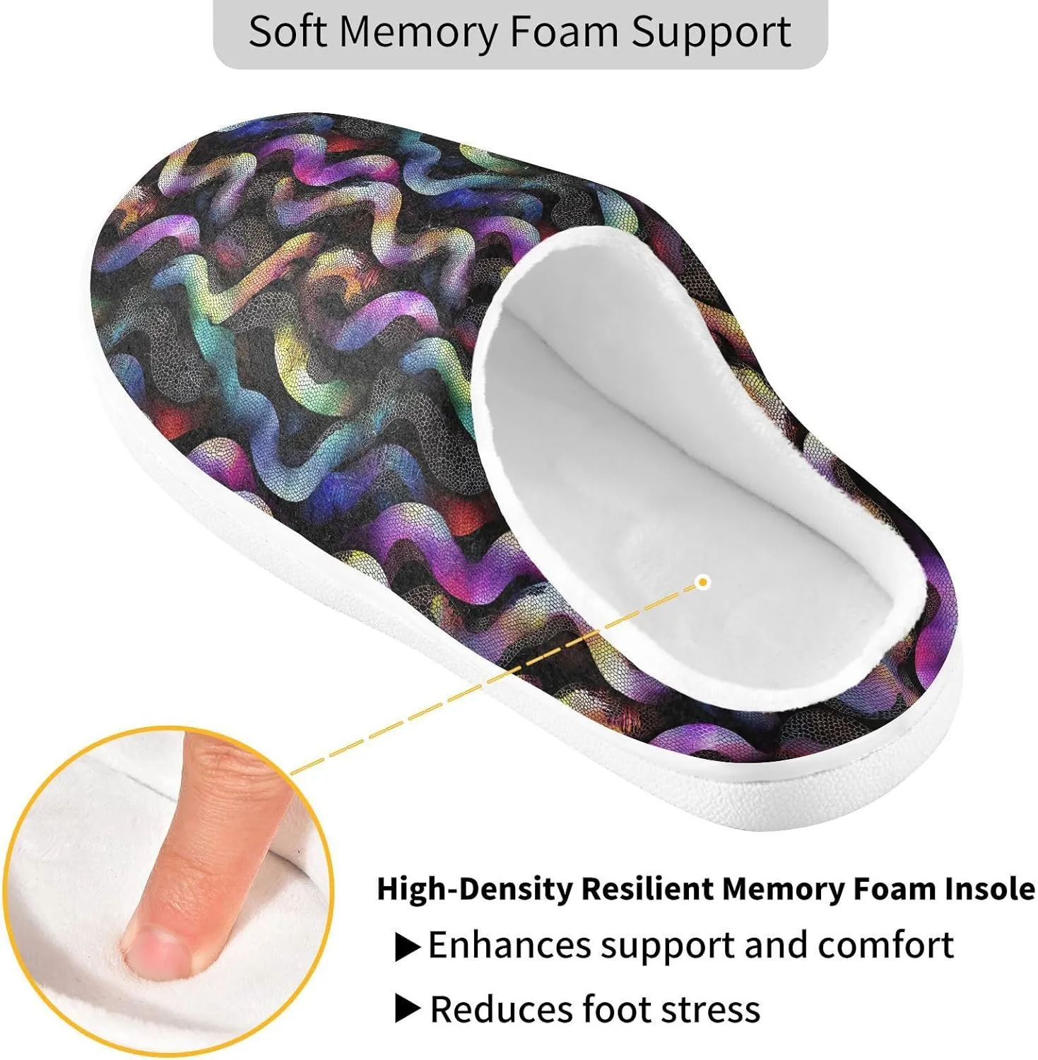 Rainbow Pastel Black Snakes Slippers for Women Men Indoor Slippers Memory Foam Fuzzy Slippers House Shoes for Indoor Outdoor Size 6/7 214B7155