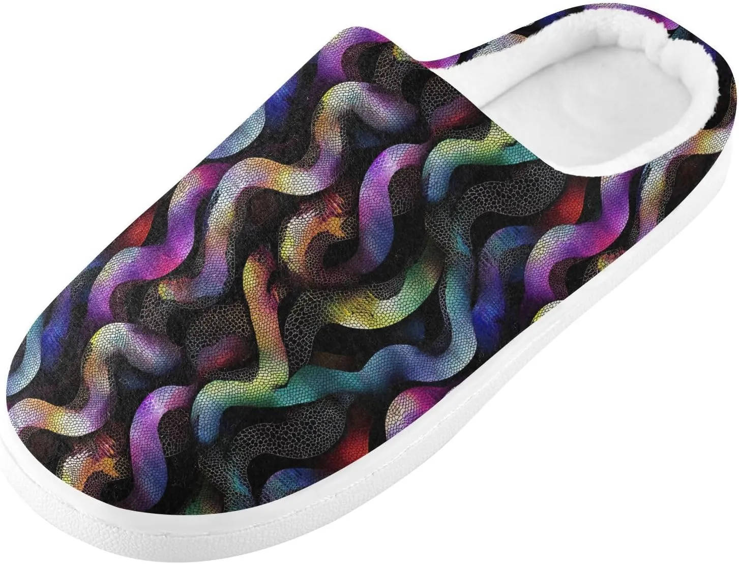 Rainbow Pastel Black Snakes Slippers for Women Men Indoor Slippers Memory Foam Fuzzy Slippers House Shoes for Indoor Outdoor Size 6/7 214B7155