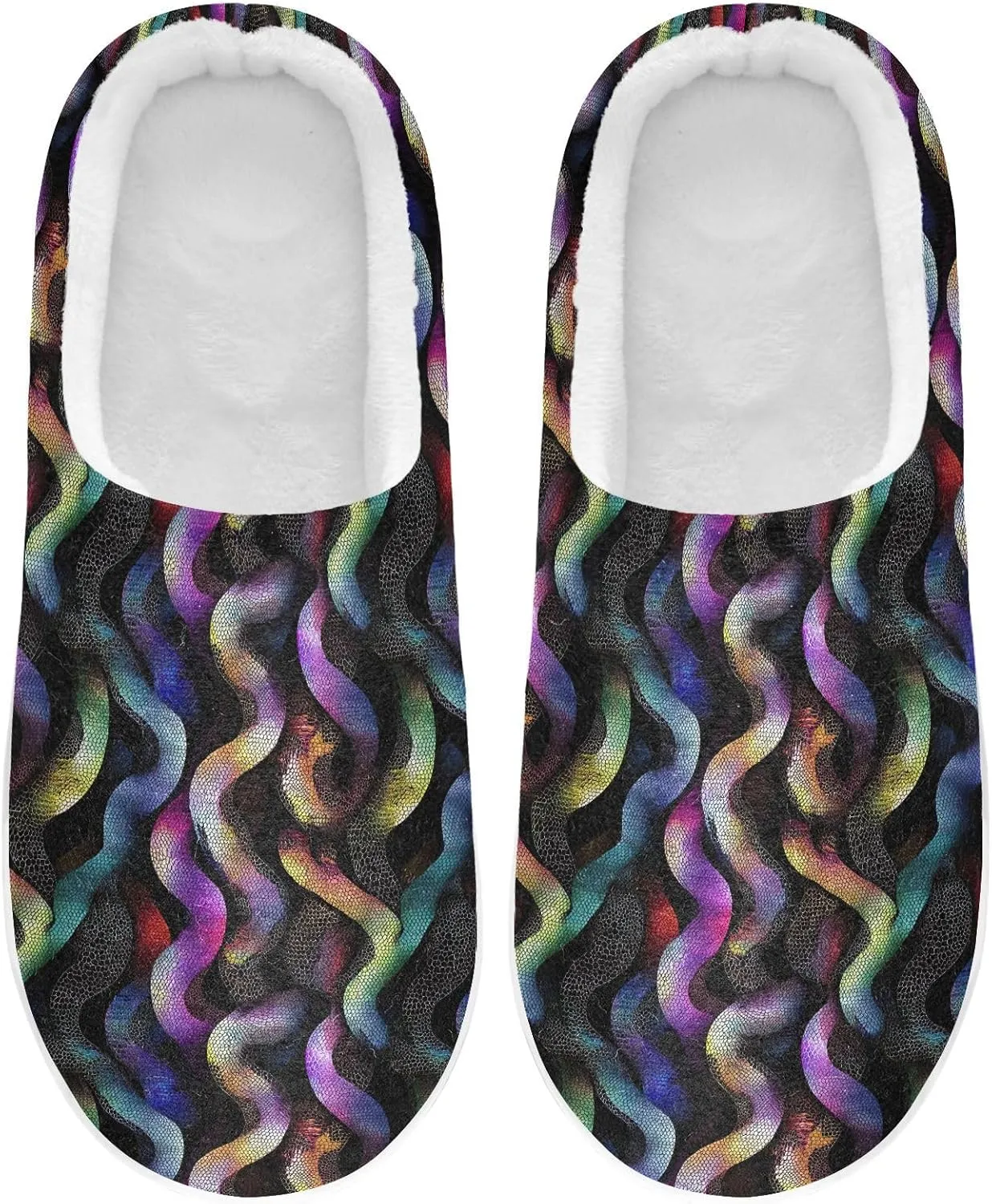 Rainbow Pastel Black Snakes Slippers for Women Men Indoor Slippers Memory Foam Fuzzy Slippers House Shoes for Indoor Outdoor Size 6/7 214B7155