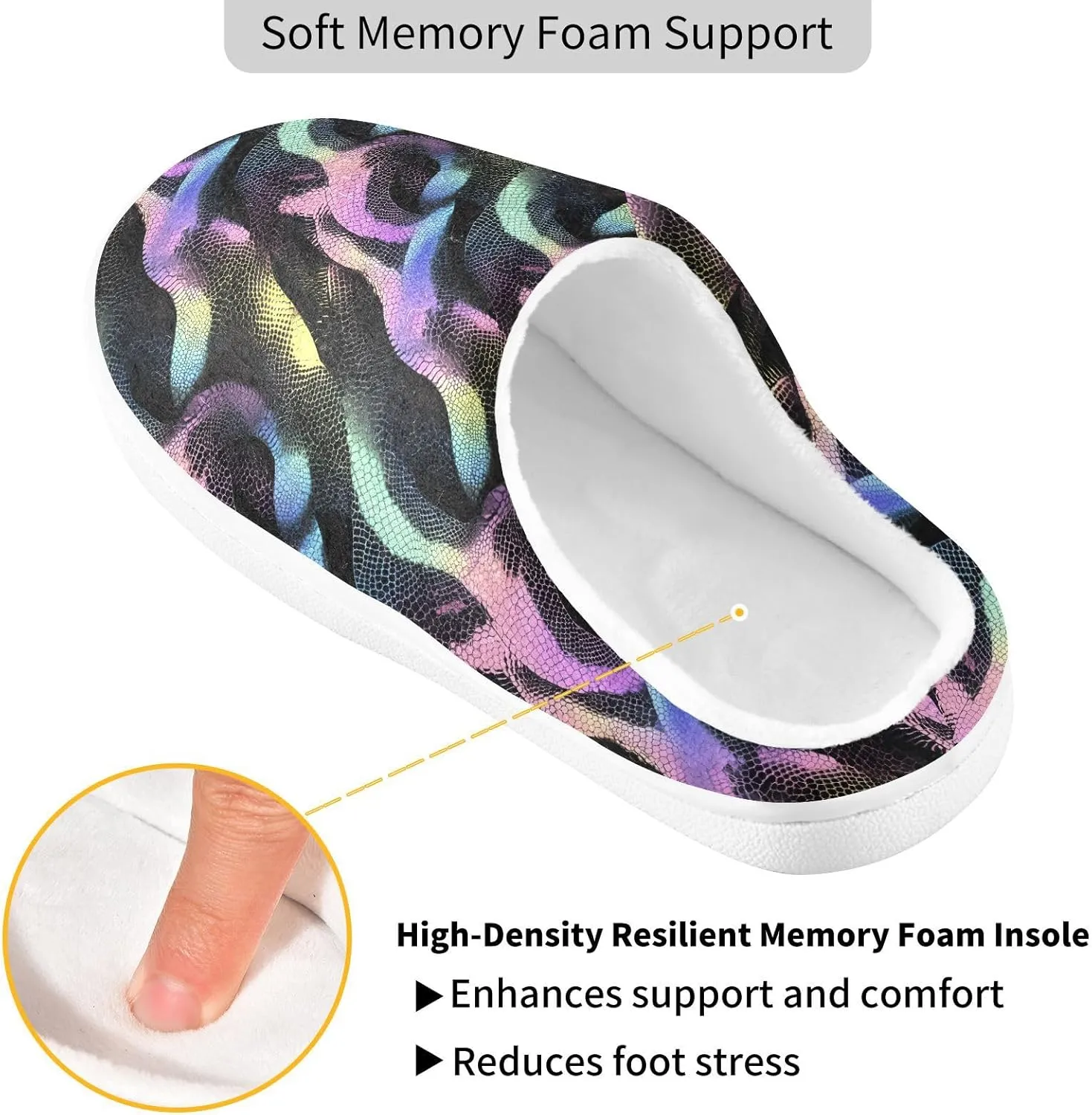 Rainbow Pastel Black Snakes Slippers for Women Men Indoor Slippers Memory Foam Fuzzy Slippers House Shoes for Indoor Outdoor Size 6/7 214B7156