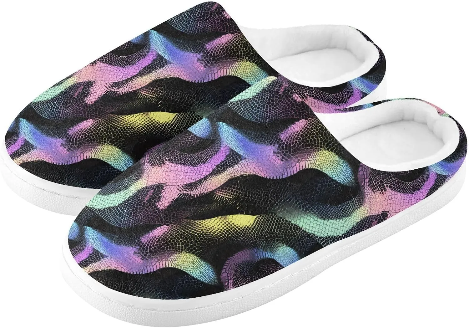 Rainbow Pastel Black Snakes Slippers for Women Men Indoor Slippers Memory Foam Fuzzy Slippers House Shoes for Indoor Outdoor Size 6/7 214B7156
