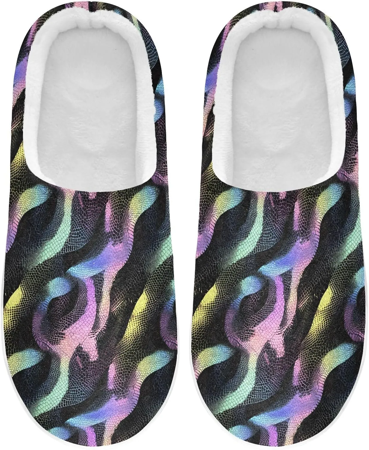 Rainbow Pastel Black Snakes Slippers for Women Men Indoor Slippers Memory Foam Fuzzy Slippers House Shoes for Indoor Outdoor Size 6/7 214B7156