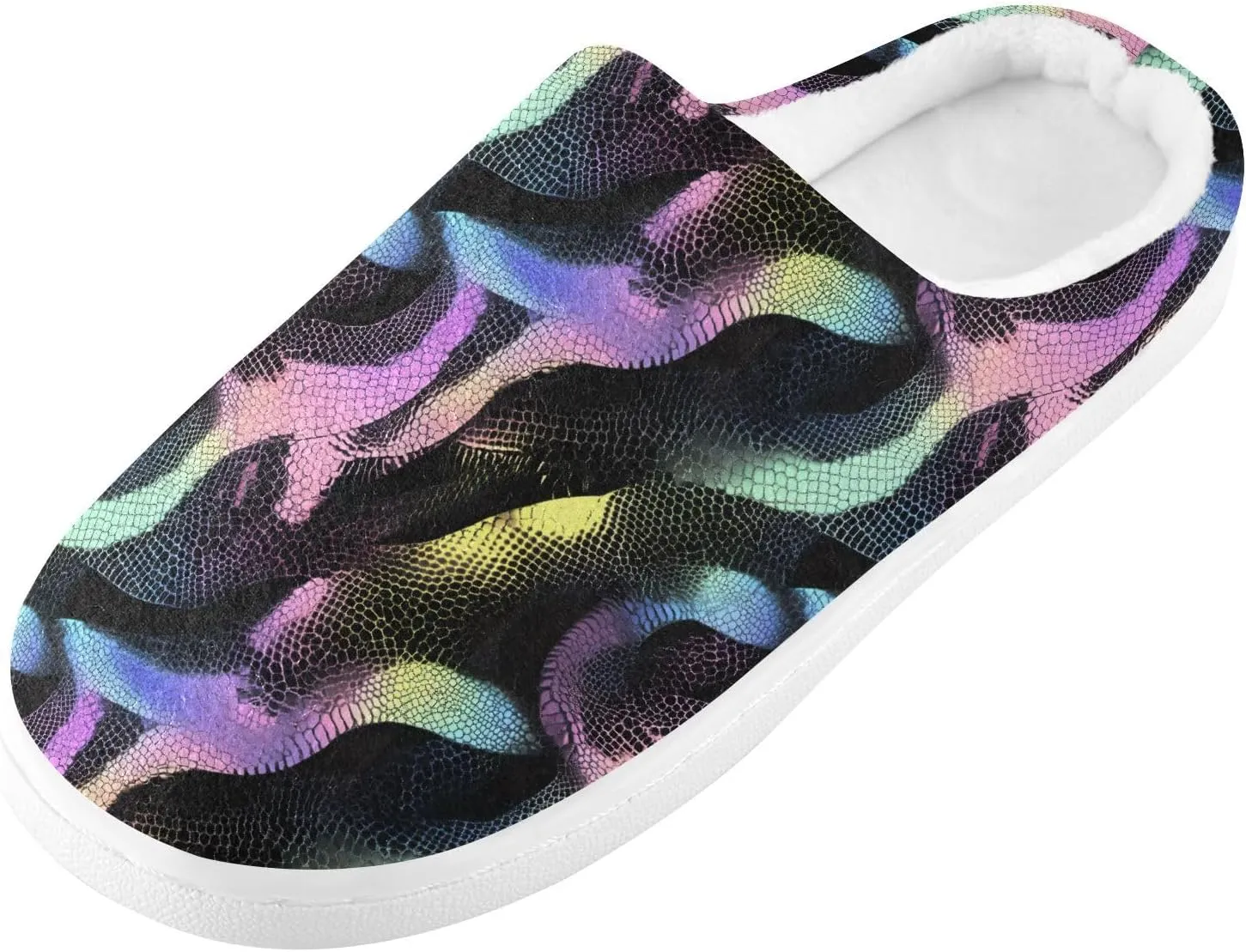 Rainbow Pastel Black Snakes Slippers for Women Men Indoor Slippers Memory Foam Fuzzy Slippers House Shoes for Indoor Outdoor Size 6/7 214B7156