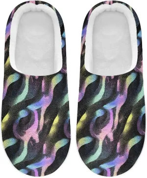 Rainbow Pastel Black Snakes Slippers for Women Men Indoor Slippers Memory Foam Fuzzy Slippers House Shoes for Indoor Outdoor Size 6/7 214B7156