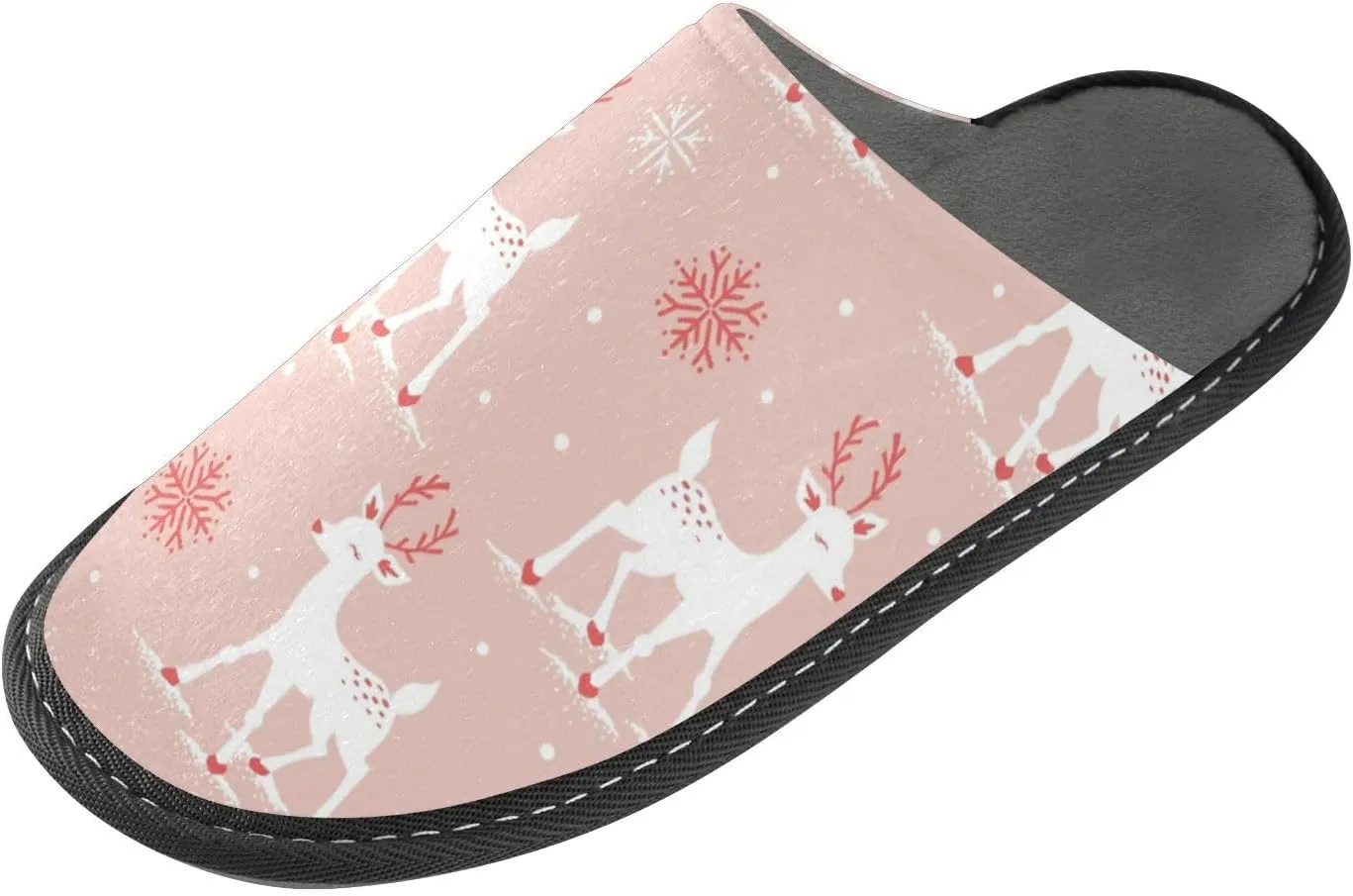 Red Christmas White Reindeer Snowflakes Spa Slippers Indoor House Fuzzy Slippers Soft Memory Foam Non-Slip Home Slipper Winter Shoes For Bedroom Hotel Travel 8-8.5