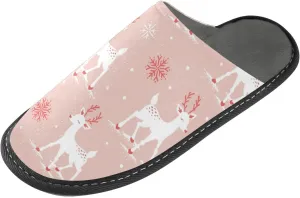 Red Christmas White Reindeer Snowflakes Spa Slippers Indoor House Fuzzy Slippers Soft Memory Foam Non-Slip Home Slipper Winter Shoes For Bedroom Hotel Travel 8-8.5