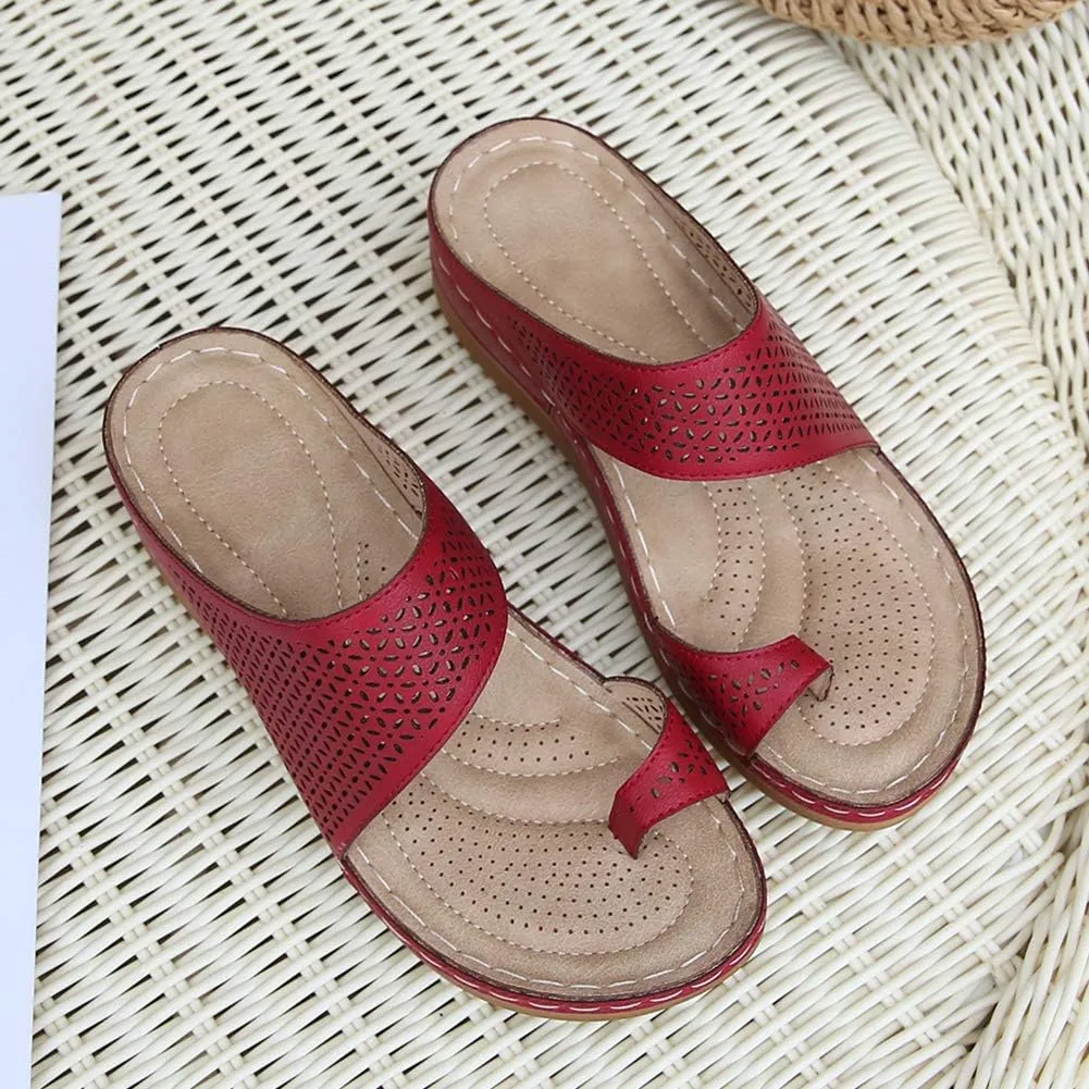 rismart Women's Slide Wedge Sandal Ring Toe Summer Hollow Flip Flops Bunion Corrector Slippers