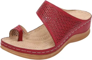 rismart Women's Slide Wedge Sandal Ring Toe Summer Hollow Flip Flops Bunion Corrector Slippers