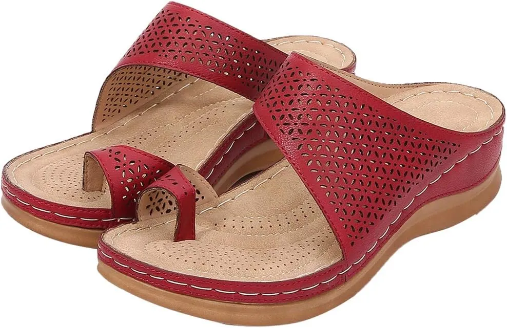 rismart Women's Slide Wedge Sandal Ring Toe Summer Hollow Flip Flops Bunion Corrector Slippers