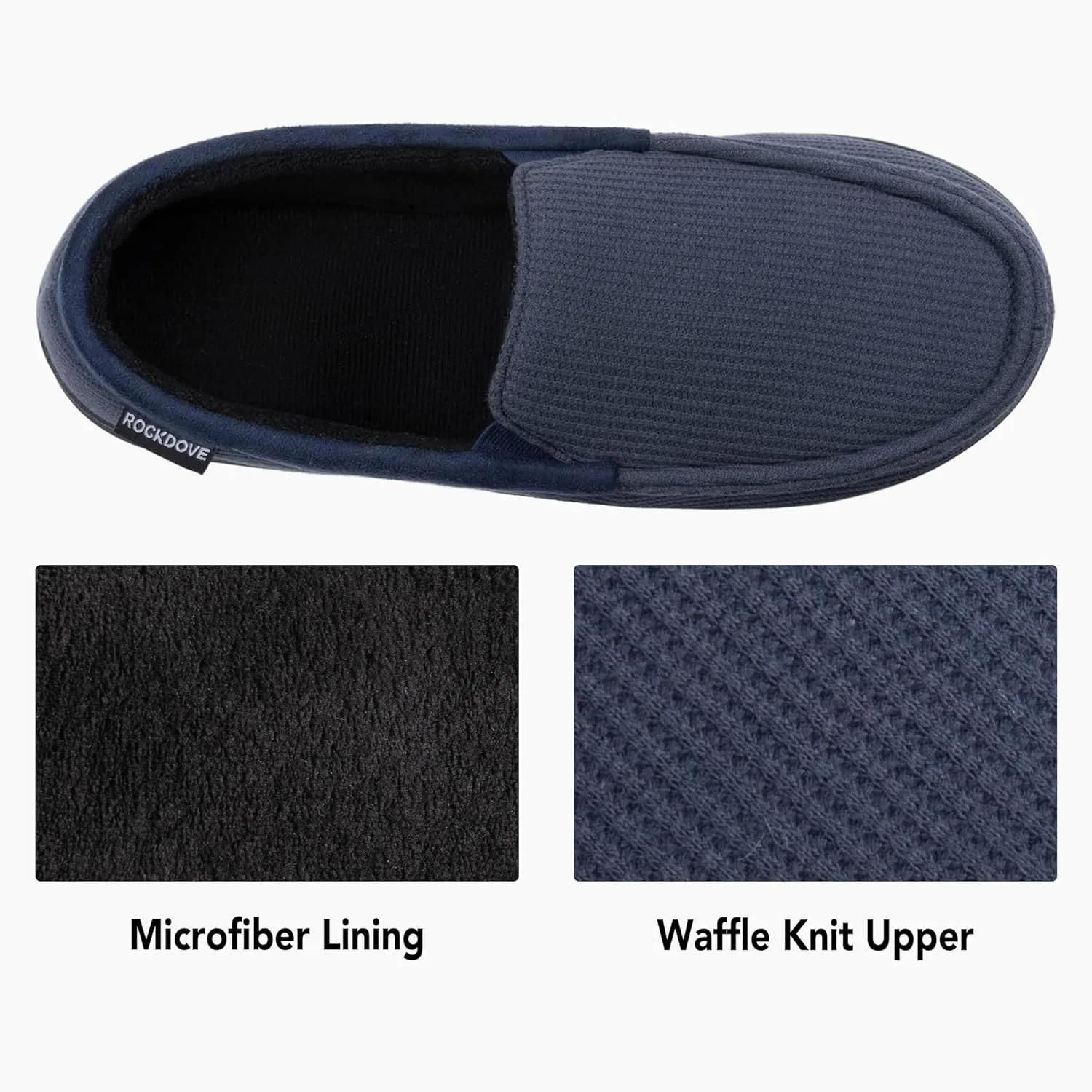 RockDove Men's Waffle Knit Memory Foam Moc Slipper with Removable Insole