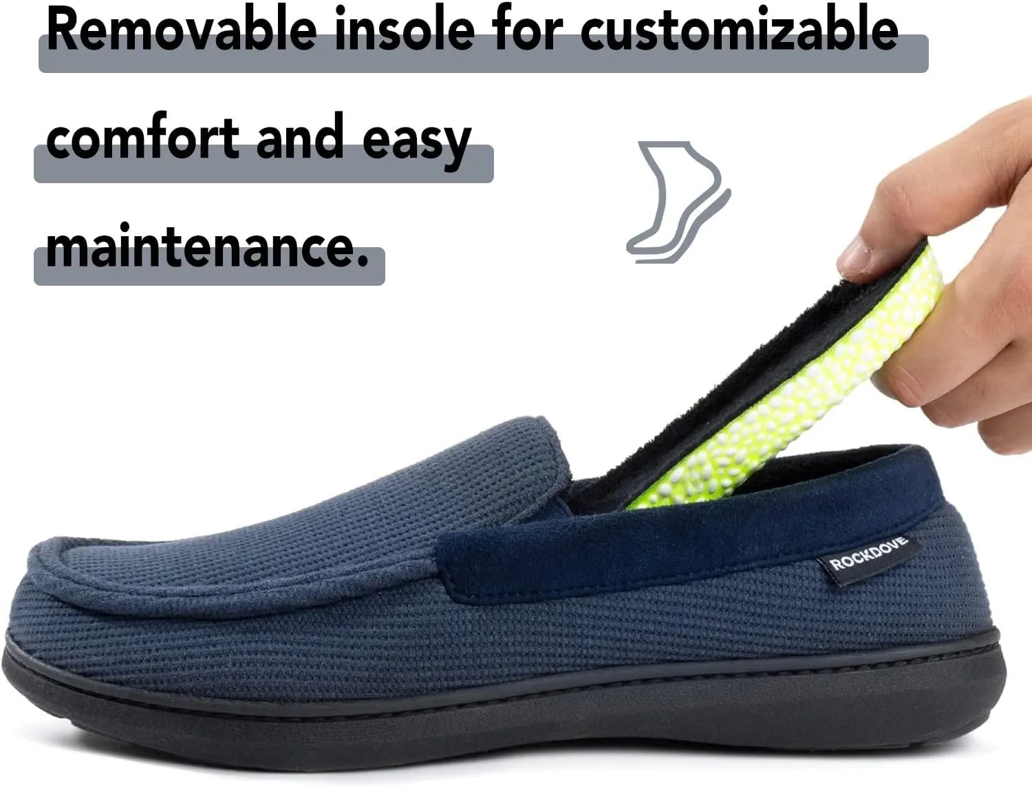 RockDove Men's Waffle Knit Memory Foam Moc Slipper with Removable Insole
