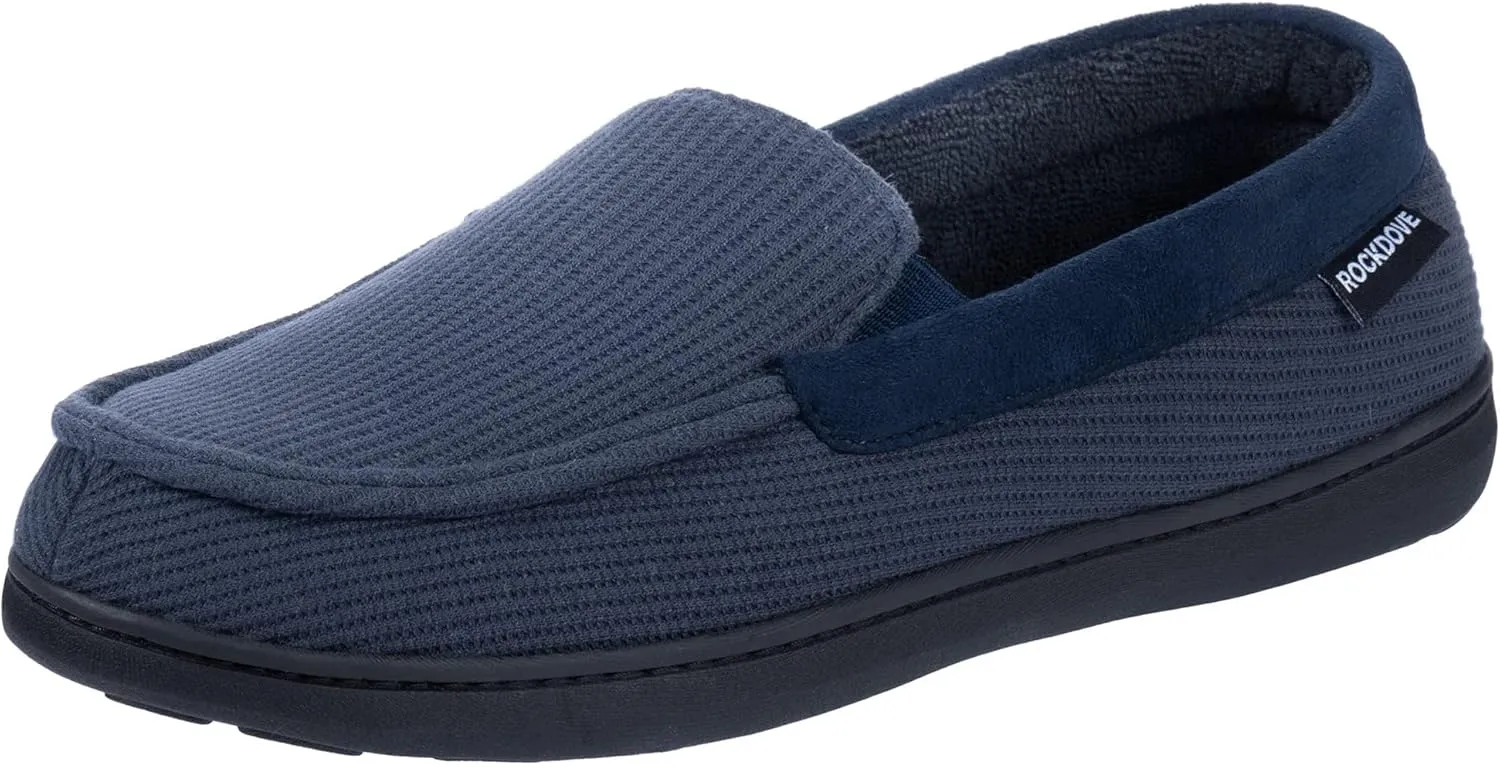 RockDove Men's Waffle Knit Memory Foam Moc Slipper with Removable Insole