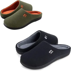 RockDove Set of 2 Pairs - Men's Original Two-Tone Memory Foam Slipper (Size 7-8 Men, Hunter Green) Women's Original Two-Tone Memory Foam Slipper (Size 5-6 Women, Black/Grey)