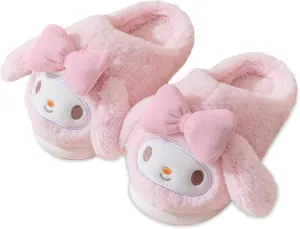 Roffatide Anime Cinnamoroll Fuzzy Slippers Melody House Slippers Closed Toe Open Back Foam Slippers with Rubber Sole for Women