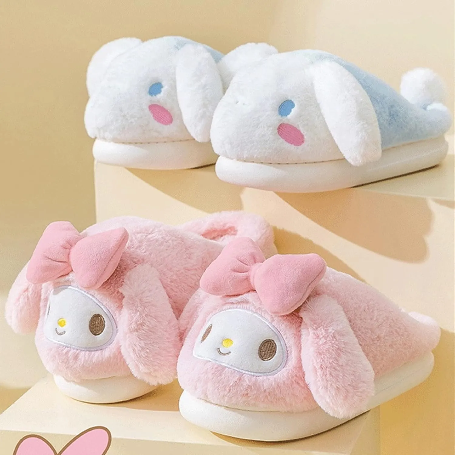 Roffatide Anime Cinnamoroll Fuzzy Slippers Melody House Slippers Closed Toe Open Back Foam Slippers with Rubber Sole for Women