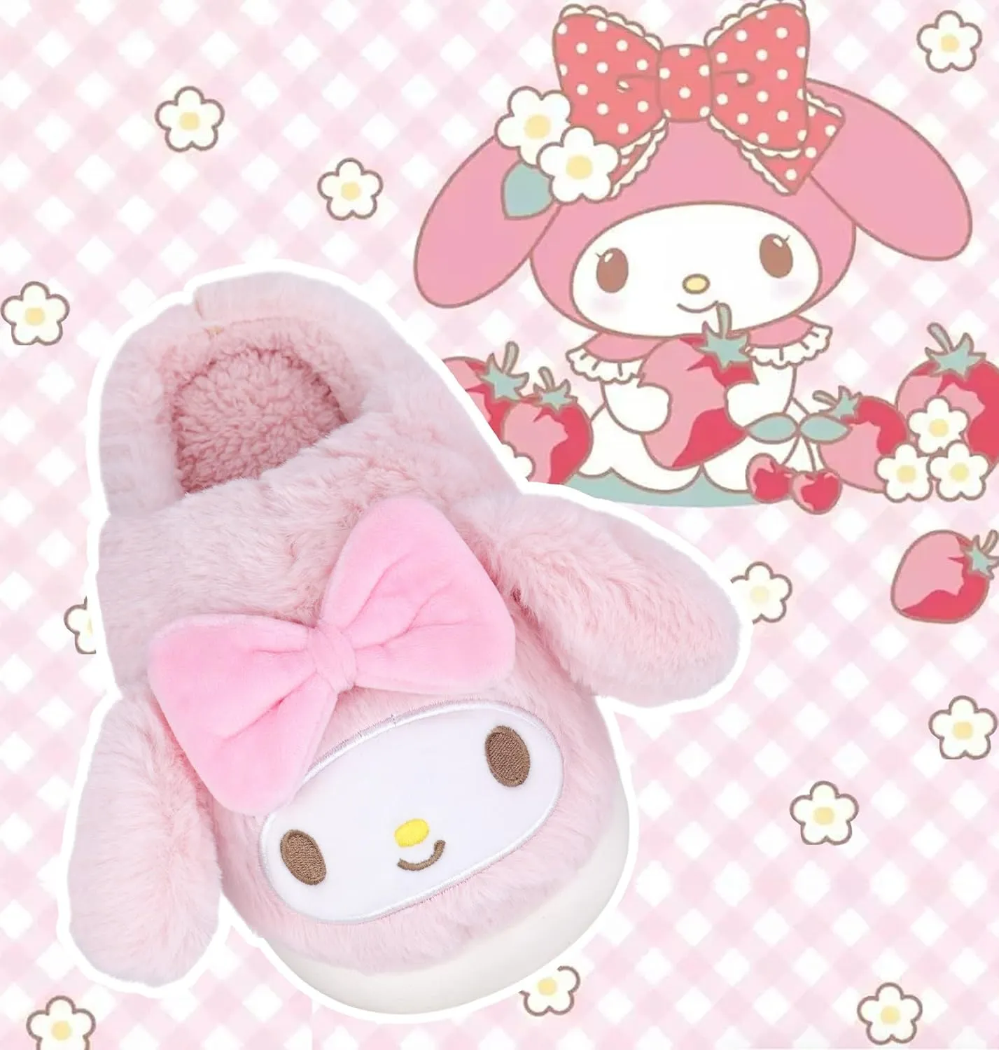 Roffatide Anime Cinnamoroll Fuzzy Slippers Melody House Slippers Closed Toe Open Back Foam Slippers with Rubber Sole for Women