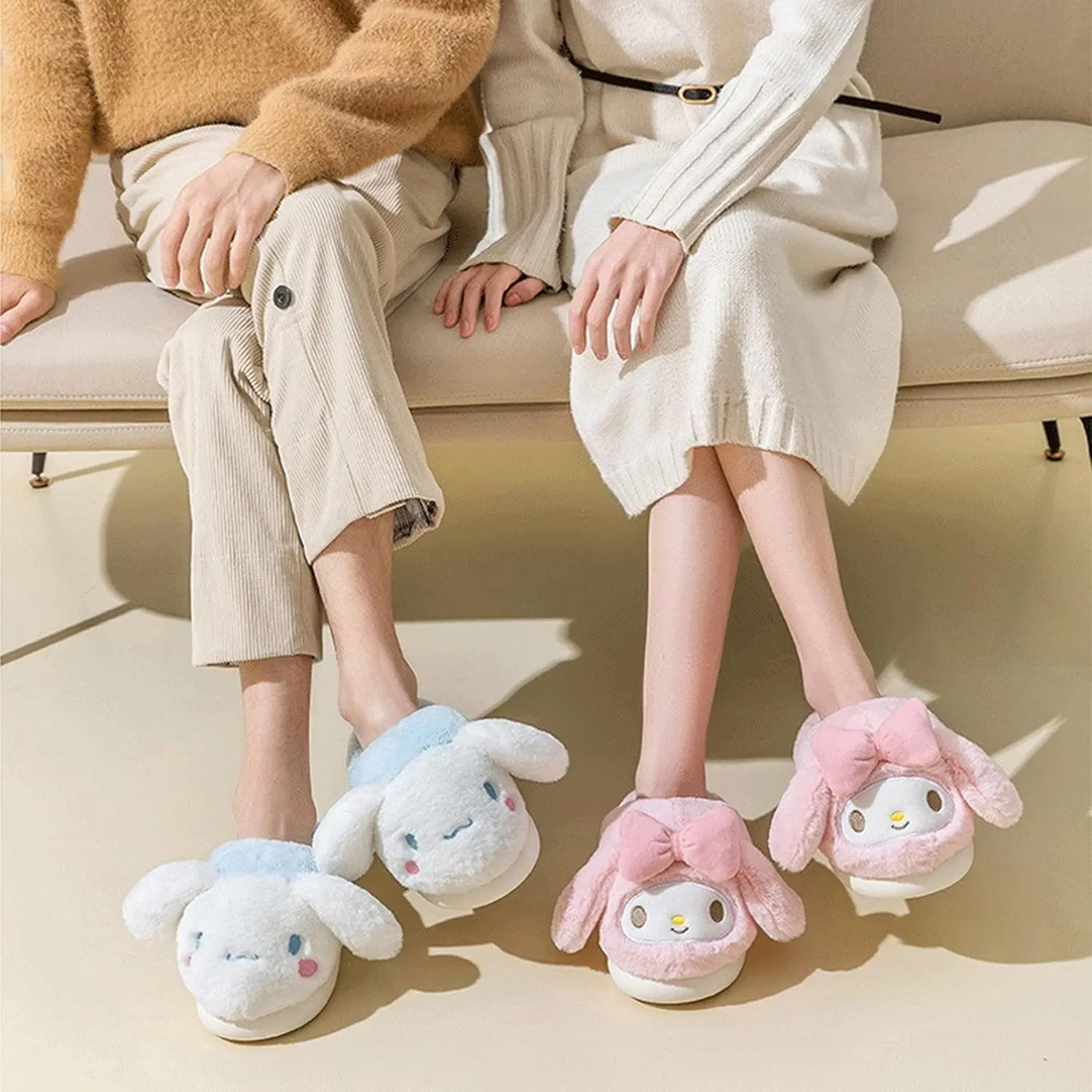 Roffatide Anime Cinnamoroll Fuzzy Slippers Melody House Slippers Closed Toe Open Back Foam Slippers with Rubber Sole for Women