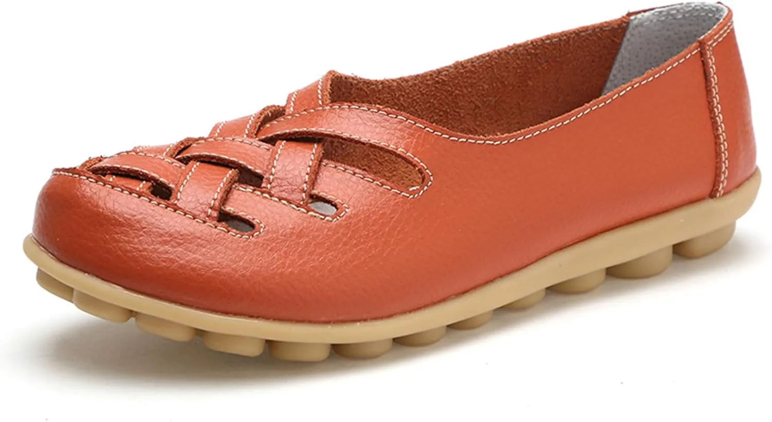 Sandals for Women 2025 Breathable Leather Loafers Hollow Soft-Soled Wedges Comfortable Cowhide Leather Shoes