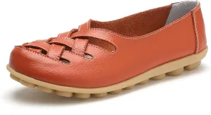 Sandals for Women 2025 Breathable Leather Loafers Hollow Soft-Soled Wedges Comfortable Cowhide Leather Shoes