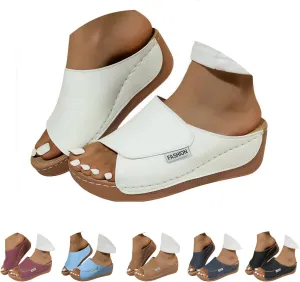 Sandals for Women 2025 Comfortable Arch Support Slides Women's Solid Color Breathable Summer Orthotic Leather Platform All Day Walking Platform Casual Wedge Sandal
