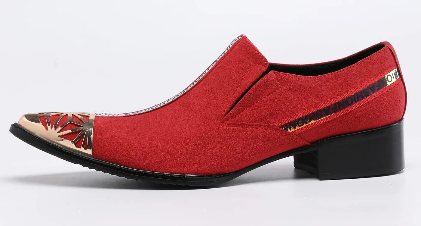Santimon Mens Swagger Smoking Loafer Slip On Metal Pointed Cap Toe Velvet Leather Comfortable Casual Dancing Prom Wedding Party Formal Dress Shoes