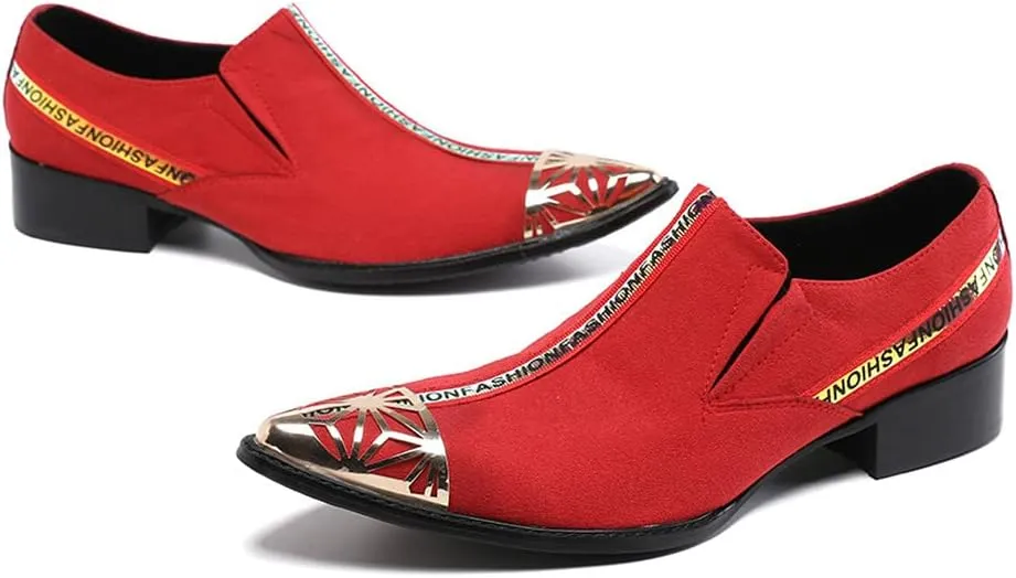 Santimon Mens Swagger Smoking Loafer Slip On Metal Pointed Cap Toe Velvet Leather Comfortable Casual Dancing Prom Wedding Party Formal Dress Shoes