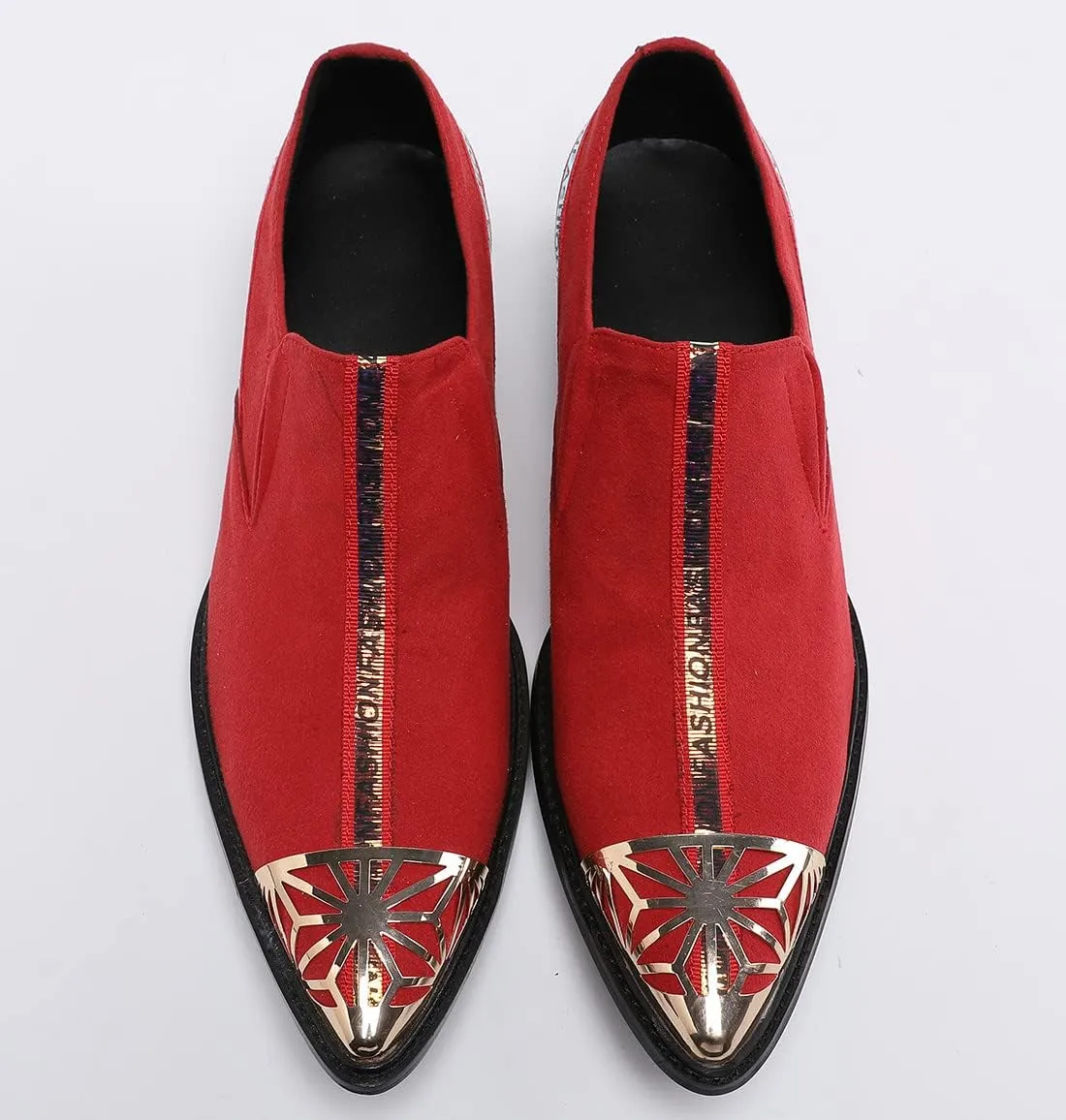 Santimon Mens Swagger Smoking Loafer Slip On Metal Pointed Cap Toe Velvet Leather Comfortable Casual Dancing Prom Wedding Party Formal Dress Shoes