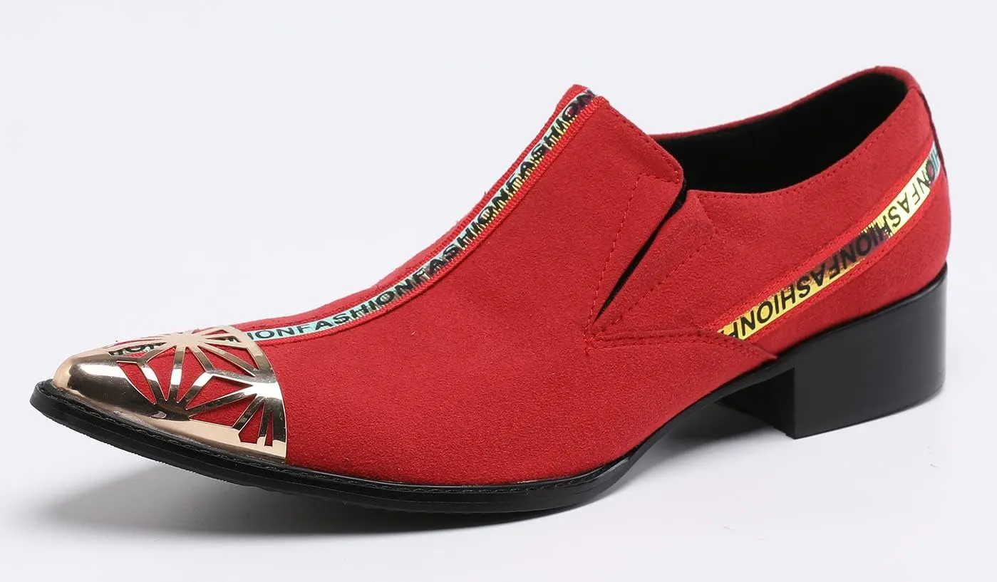 Santimon Mens Swagger Smoking Loafer Slip On Metal Pointed Cap Toe Velvet Leather Comfortable Casual Dancing Prom Wedding Party Formal Dress Shoes