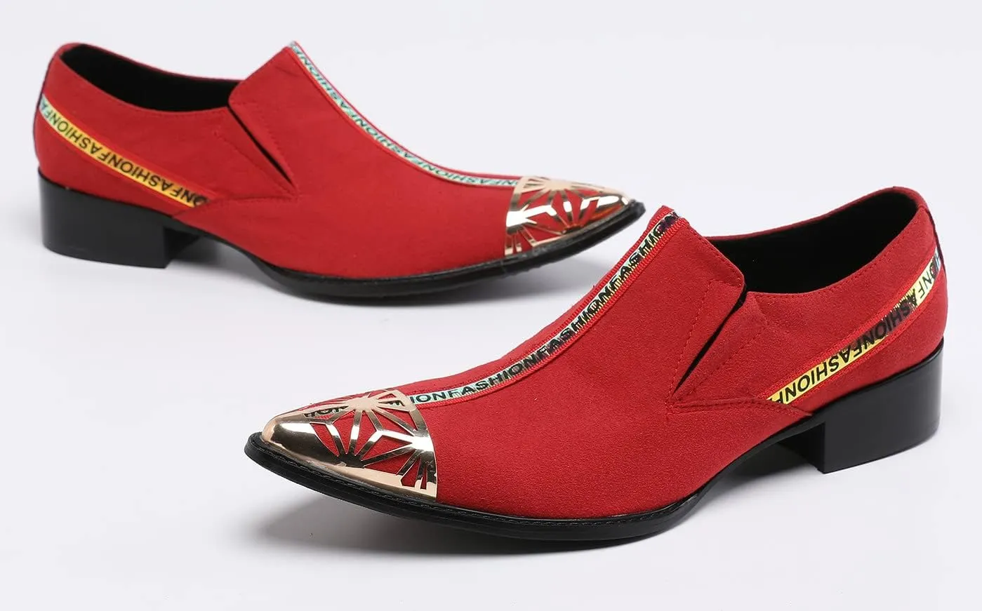 Santimon Mens Swagger Smoking Loafer Slip On Metal Pointed Cap Toe Velvet Leather Comfortable Casual Dancing Prom Wedding Party Formal Dress Shoes