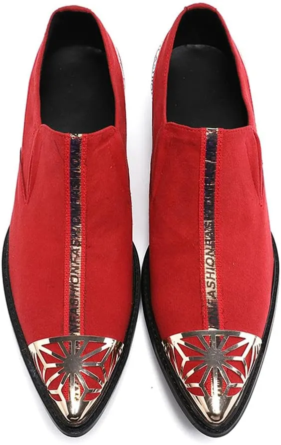 Santimon Mens Swagger Smoking Loafer Slip On Metal Pointed Cap Toe Velvet Leather Comfortable Casual Dancing Prom Wedding Party Formal Dress Shoes