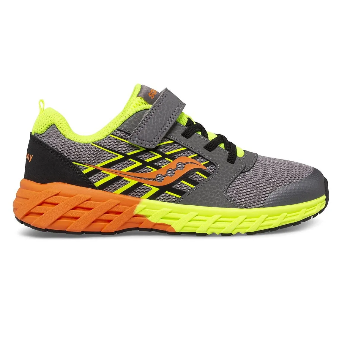 Saucony Little/Big Boys Wind 2.0 A/C Velcro Sneaker Grey / Citron
