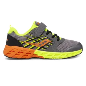 Saucony Little/Big Boys Wind 2.0 A/C Velcro Sneaker Grey / Citron