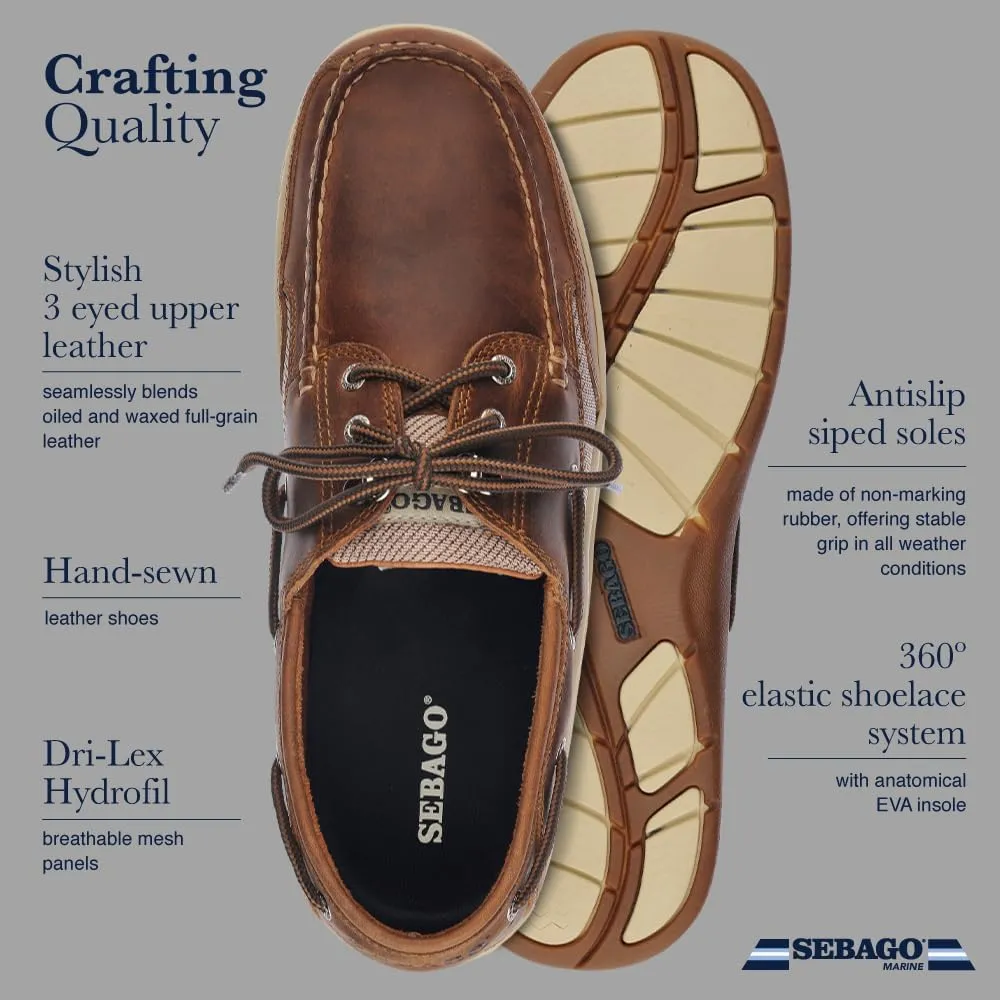 Sebago Clovehitch II FGL Waxed Boat Shoes - Leather Moccasins for Men with Breathable Mesh Panels, Anatomical EVA Midsoles, and Slip-Resistant Outsoles