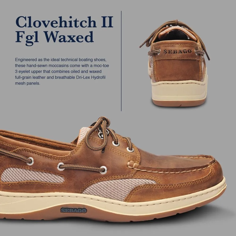 Sebago Clovehitch II FGL Waxed Boat Shoes - Leather Moccasins for Men with Breathable Mesh Panels, Anatomical EVA Midsoles, and Slip-Resistant Outsoles