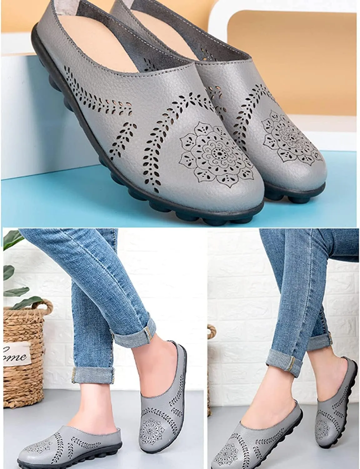 Shoes for Women - Casual All-Match Hollow Slippers, Women's Comfortable Mules Hollow Slippers, Sandals Flats Comfy Loafers for Women Slip-on Loafer