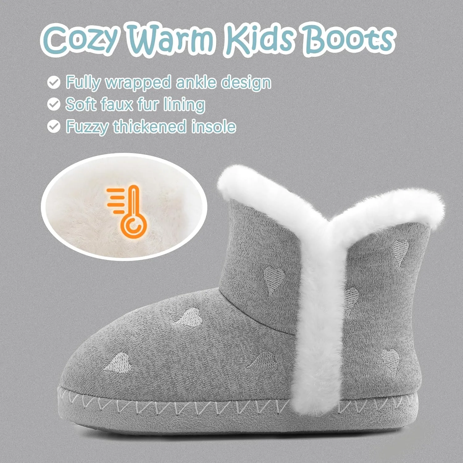 shoeslocker Girls Cute Bootie Slippers, Winter Warm Plush Memory Foam Booties House Shoes for Girls