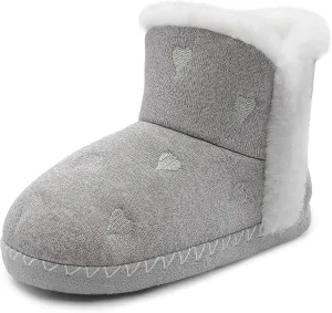 shoeslocker Girls Cute Bootie Slippers, Winter Warm Plush Memory Foam Booties House Shoes for Girls