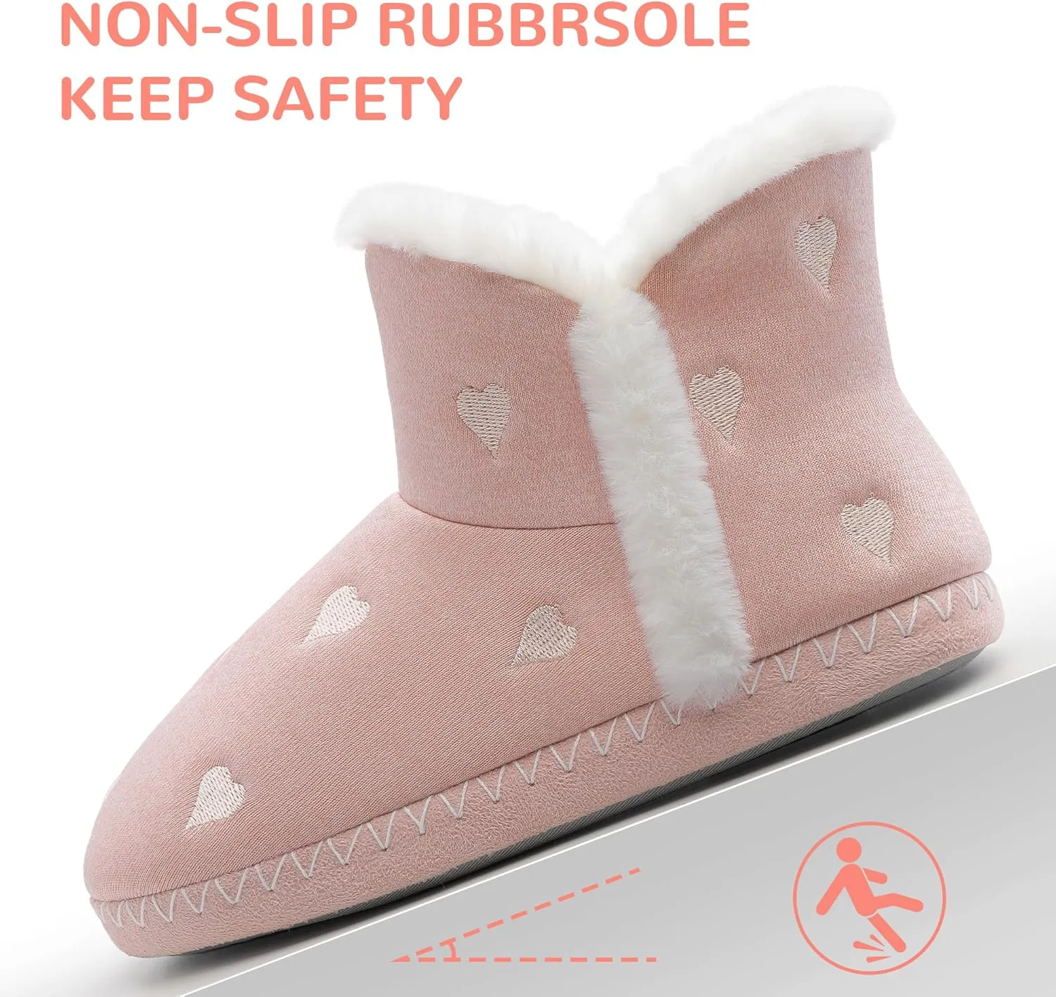shoeslocker Women's Bootie Slippers Fuzzy Winter Ankle Boots Slippers Warm House Shoes Outdoor Indoor with Plush Fur Lining
