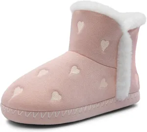 shoeslocker Women's Bootie Slippers Fuzzy Winter Ankle Boots Slippers Warm House Shoes Outdoor Indoor with Plush Fur Lining