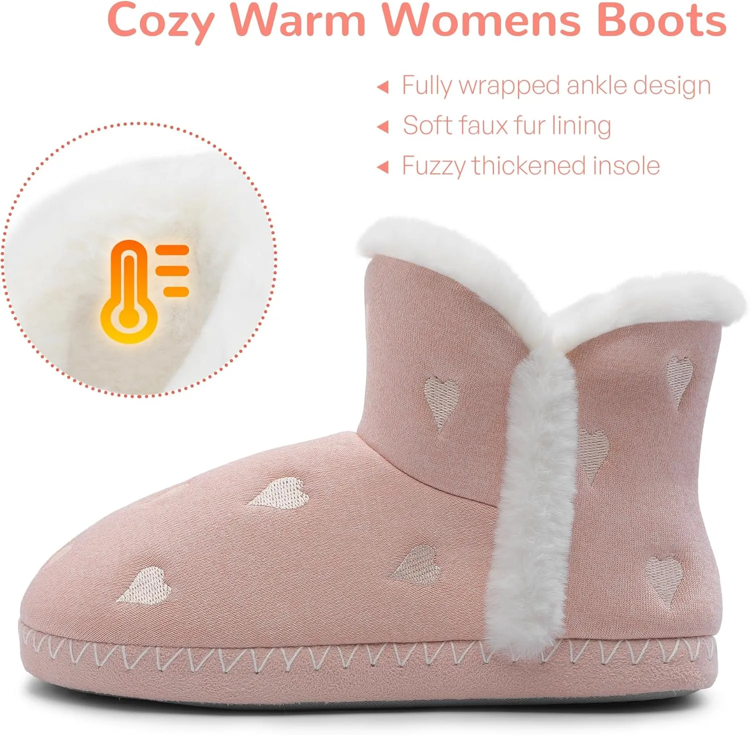 shoeslocker Women's Bootie Slippers Fuzzy Winter Ankle Boots Slippers Warm House Shoes Outdoor Indoor with Plush Fur Lining
