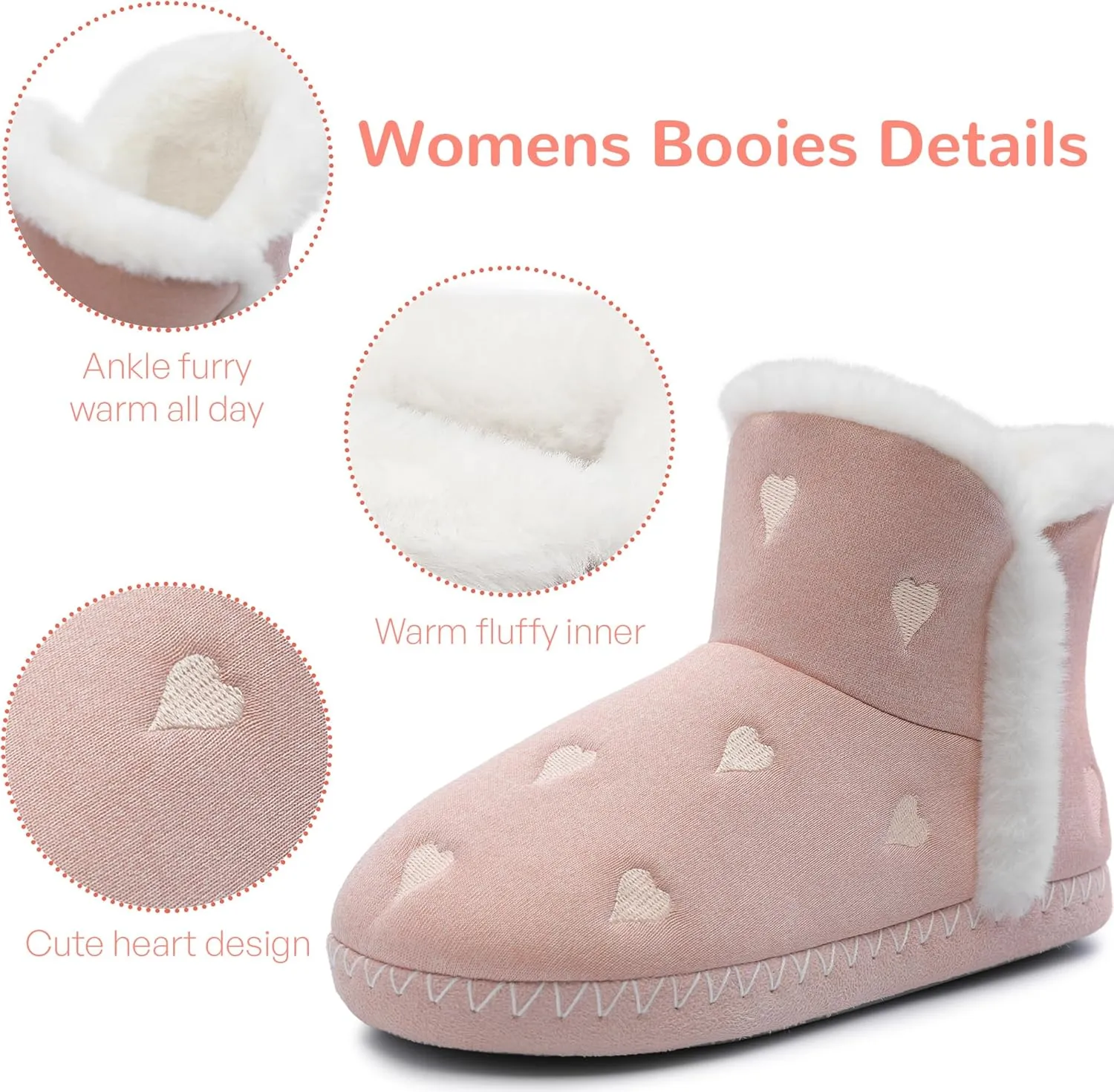 shoeslocker Women's Bootie Slippers Fuzzy Winter Ankle Boots Slippers Warm House Shoes Outdoor Indoor with Plush Fur Lining