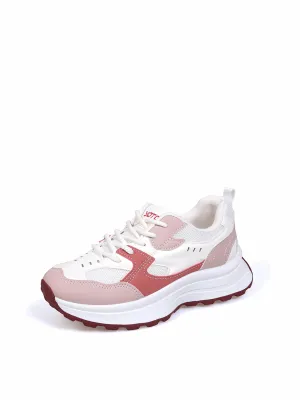 Simple Gear Lace-up Sneakers-Pink